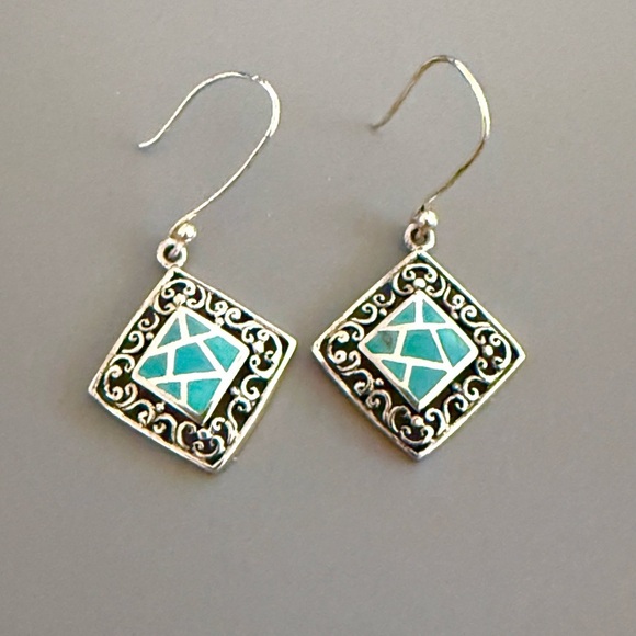 Vintage TH Turquoise Sterling Silver Earrings - Picture 1 of 4